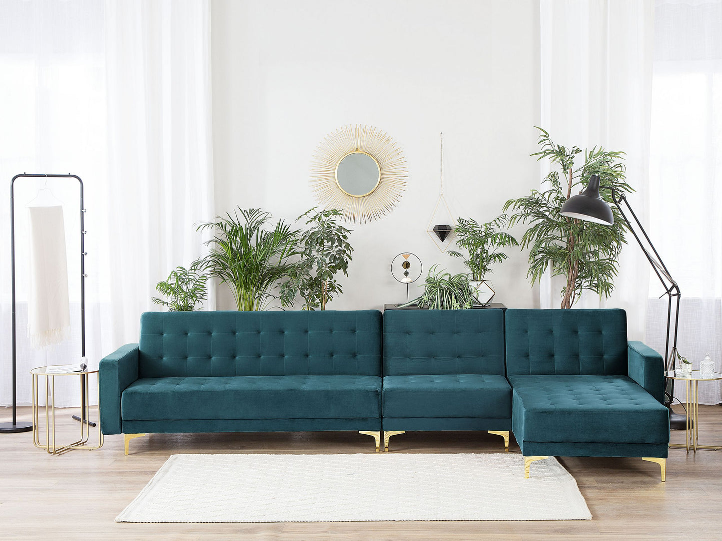 Teal Velvet Modular L-Shaped Corner Sofa Bed - 5 Seater