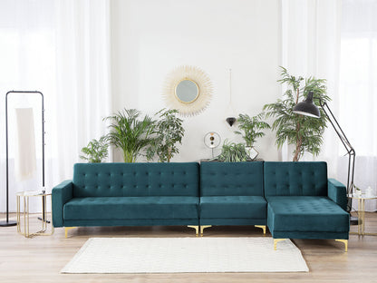 Teal Velvet Modular L-Shaped Corner Sofa Bed - 5 Seater