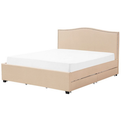 Beige Upholstered Super King Bed Frame with Storage Drawers