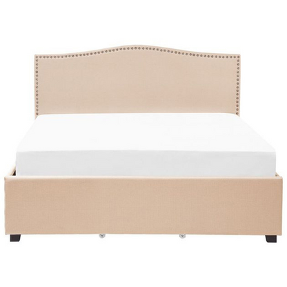 Beige Upholstered Super King Bed Frame with Storage Drawers