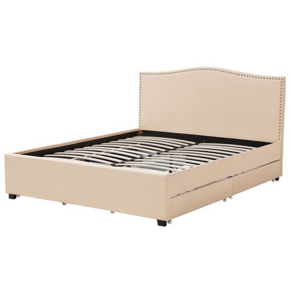 Beige Upholstered Super King Bed Frame with Storage Drawers