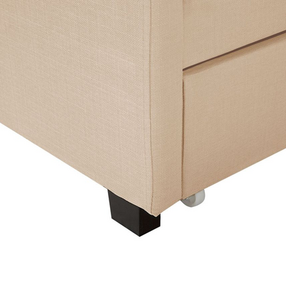 Beige Upholstered Super King Bed Frame with Storage Drawers
