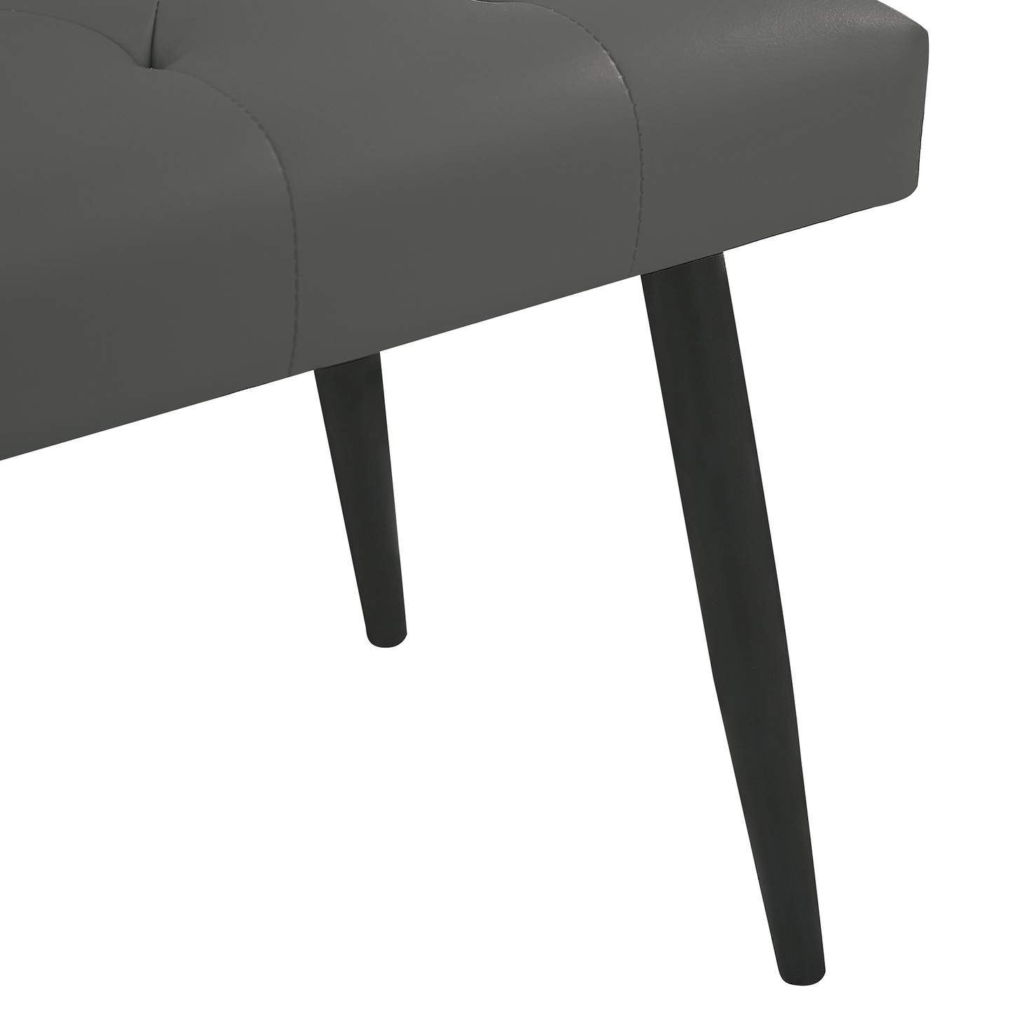 Grey Faux Leather Bedroom Bench with Metal Legs & Buttoned Design