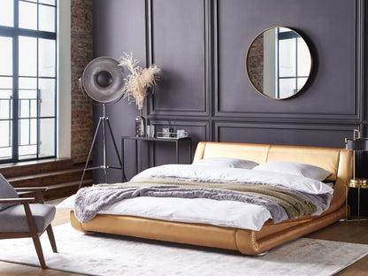 Luxurious Gold Leather Sleigh Bed Frame - 5ft3 EU King Size