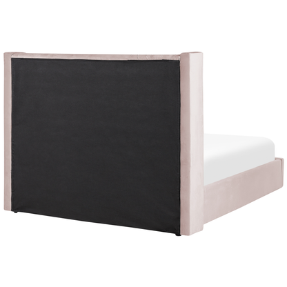 Pink Velvet Double Bed Frame with Storage & High Headboard