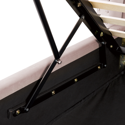 Pink Velvet Double Bed Frame with Storage & High Headboard