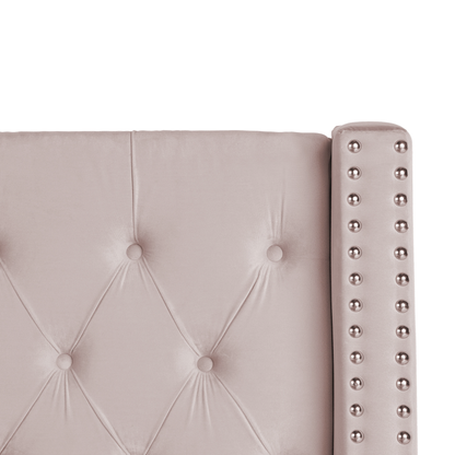 Pink Velvet Double Bed Frame with Storage & High Headboard