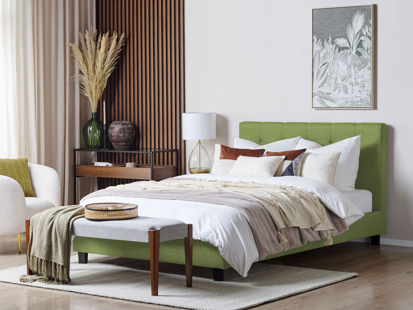 Luxurious Green Fabric EU King Size Waterbed with Padded Headrest