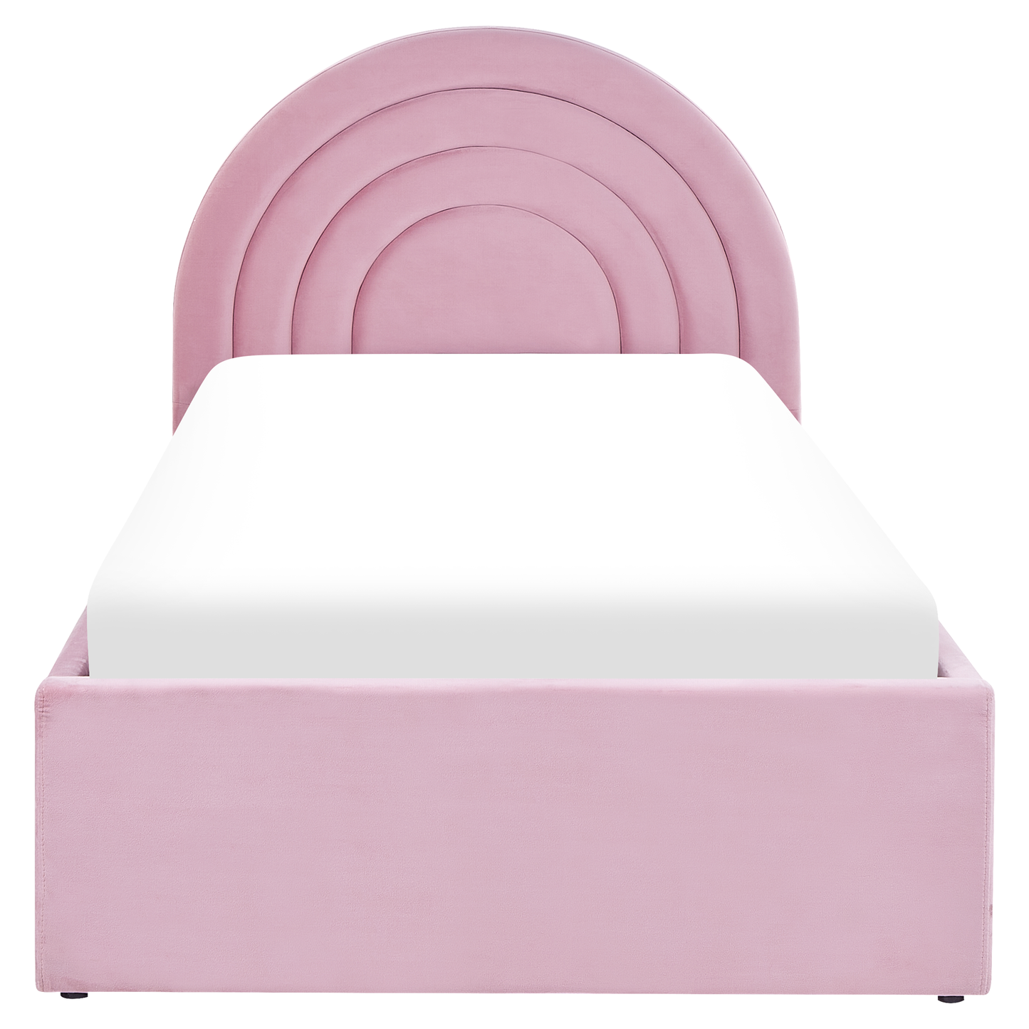 Pink Velvet Ottoman Bed with Storage & Retro Half-Round Headboard