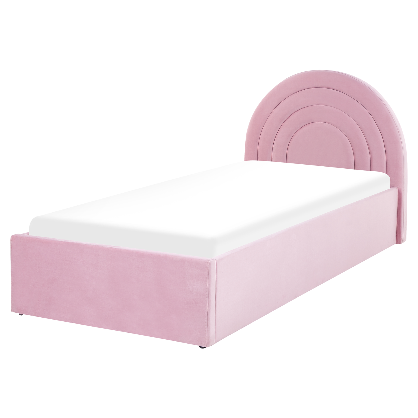 Pink Velvet Ottoman Bed with Storage & Retro Half-Round Headboard