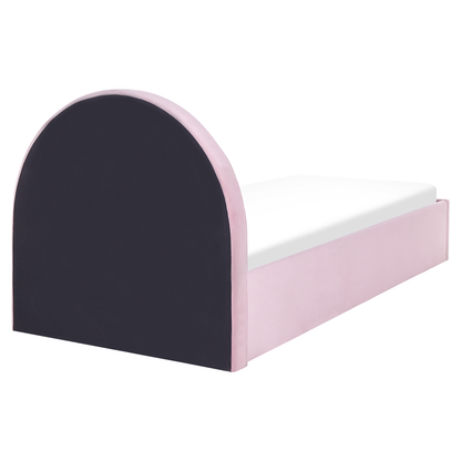 Pink Velvet Ottoman Bed with Storage & Retro Half-Round Headboard