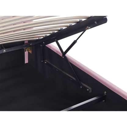Pink Velvet Ottoman Bed with Storage & Retro Half-Round Headboard