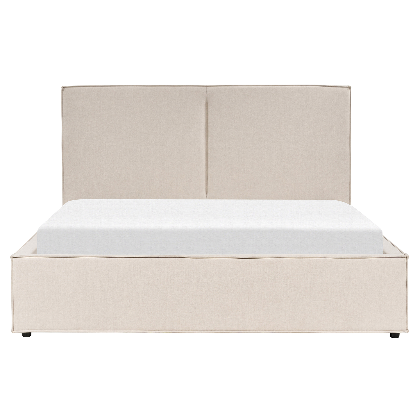 Beige Fabric King Size Ottoman Bed with Storage & Slatted Frame