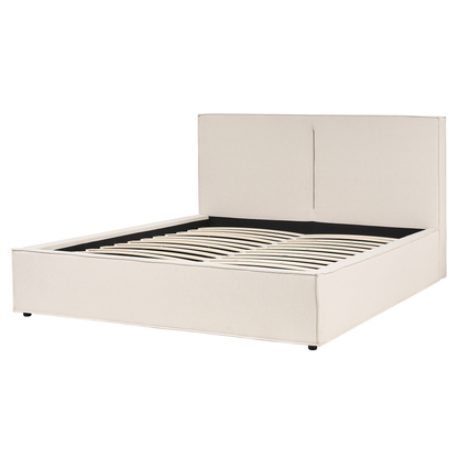 Beige Fabric King Size Ottoman Bed with Storage & Slatted Frame