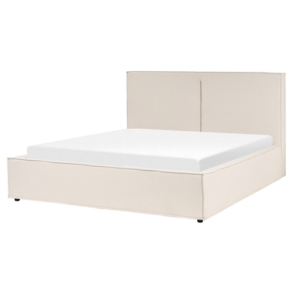 Beige Fabric King Size Ottoman Bed with Storage & Slatted Frame