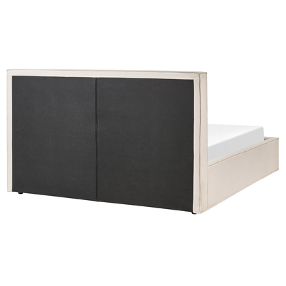 Beige Fabric King Size Ottoman Bed with Storage & Slatted Frame