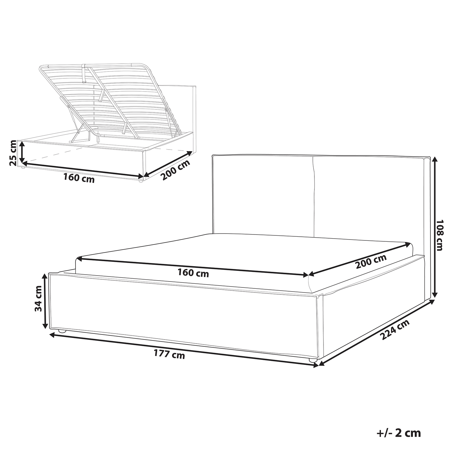 Beige Fabric King Size Ottoman Bed with Storage & Slatted Frame