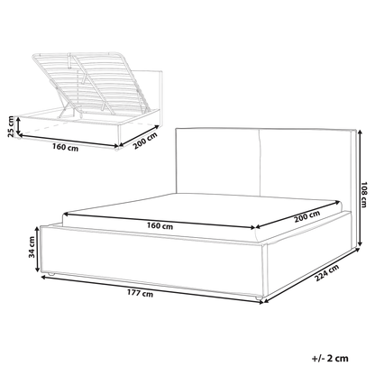 Beige Fabric King Size Ottoman Bed with Storage & Slatted Frame