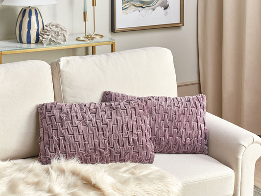 Set of 2 Decorative Cushions Violet Velvet 30 x 50 cm Modern Traditional Living Room Bedroom Pillow