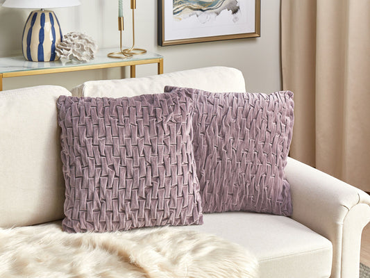 Set of 2 Decorative Cushions Violet Velvet 45 x 45 cm Modern Traditional Living Room Bedroom Pillow
