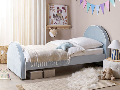 Light Blue Velvet Kids Bed with Upholstered Headrest 3ft