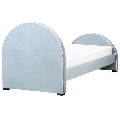 Light Blue Velvet Kids Bed with Upholstered Headrest 3ft
