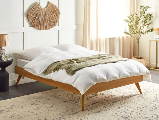 Scandinavian Minimalist Double Bed Frame in Light Wood MDF