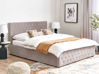 Luxurious Taupe Velvet Super King Bed Frame with Storage
