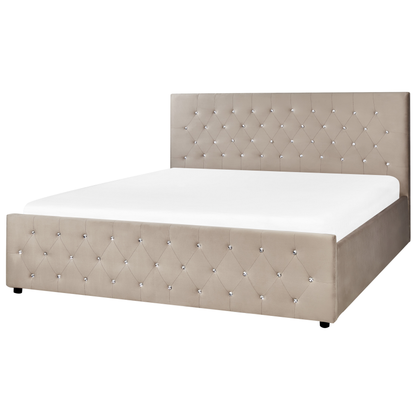 Luxurious Taupe Velvet Super King Bed Frame with Storage