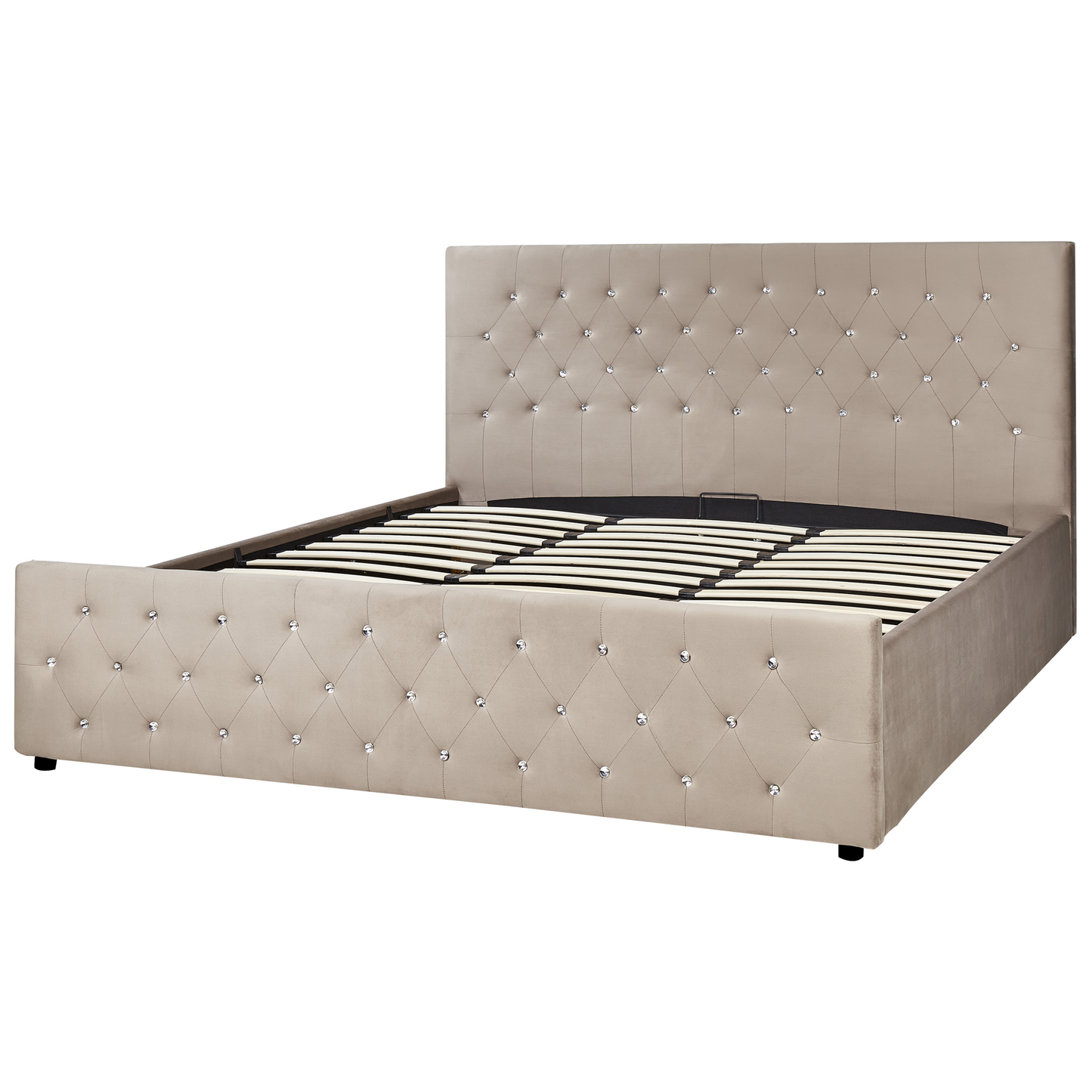 Luxurious Taupe Velvet Super King Bed Frame with Storage