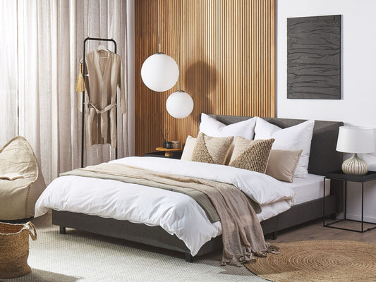 Luxury Grey Fabric King Size Waterbed with Headrest