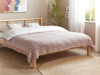 Elegant Pink Cotton Bedspread with Tassels - 150x200 cm