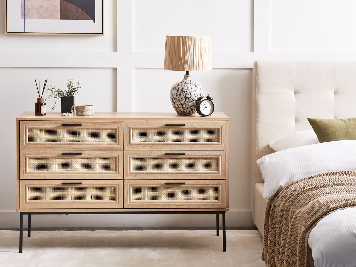 Boho Rattan 6-Drawer Chest with Metal Legs