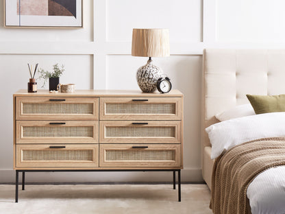 Boho Rattan 6-Drawer Chest with Metal Legs