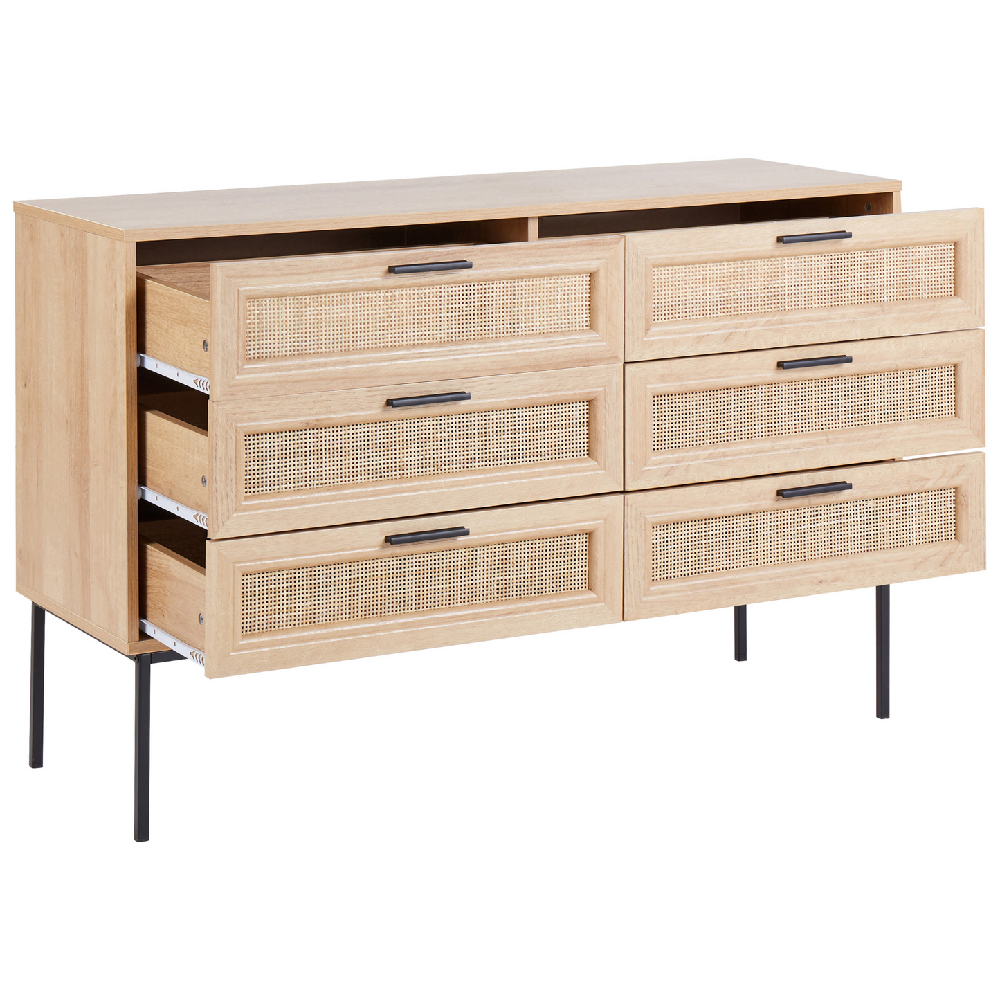 Boho Rattan 6-Drawer Chest with Metal Legs