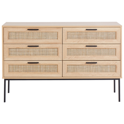 Boho Rattan 6-Drawer Chest with Metal Legs