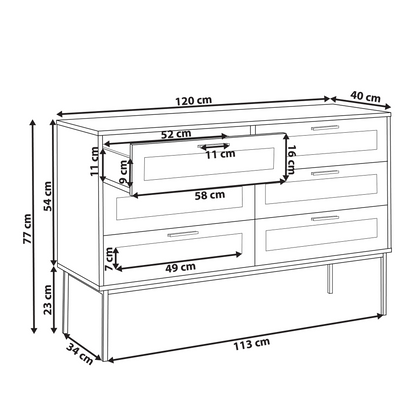Boho Rattan 6-Drawer Chest with Metal Legs