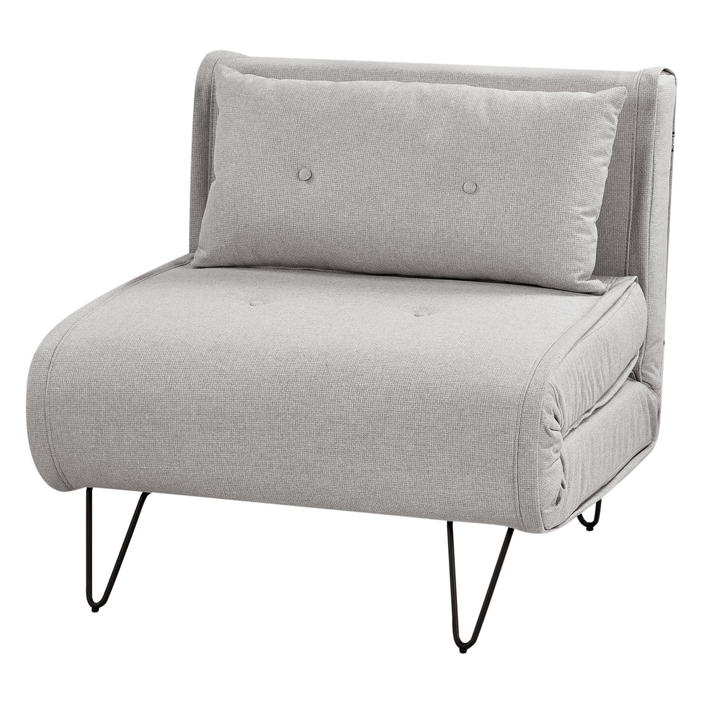 Light Grey Armless Sofa Bed with Cushion & Black Legs