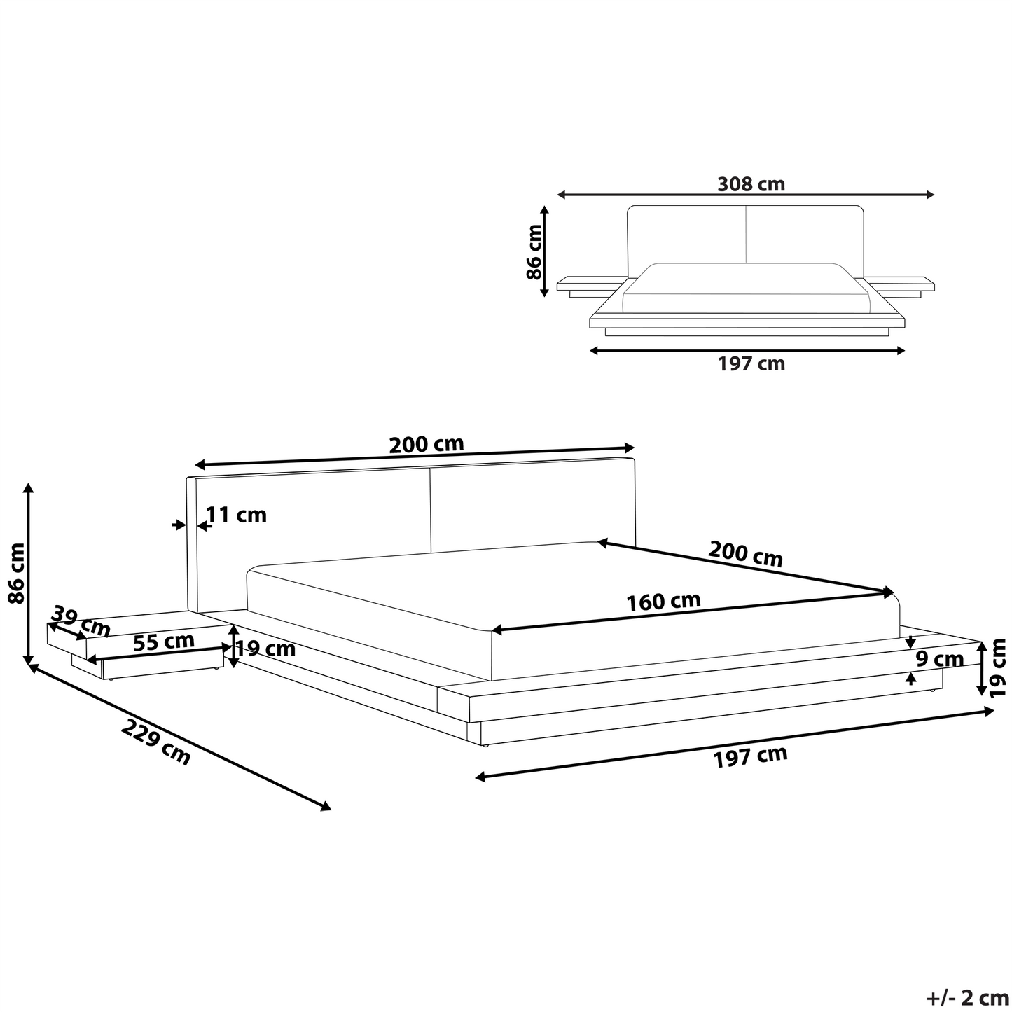 Minimalist Japan Waterbed with Boucle Headboard - EU King Size
