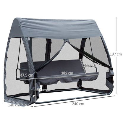 Outsunny Swing Chair Lounger Bed, 3 Persons, Convertible-Grey